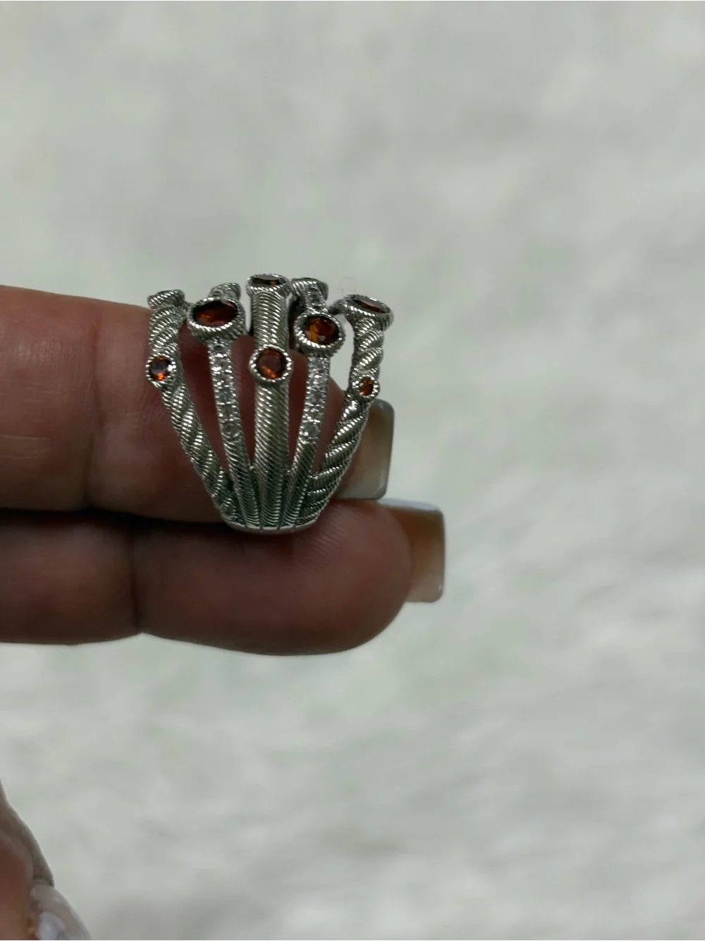 Judith Ripka Silver Multi-Band Ring with Deep Red Stones